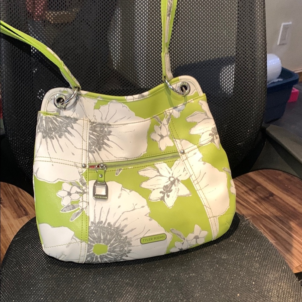 Tyler Rodan Green and White Shoulder Bag with Floral Print